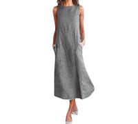 DAY8 Vestiti Lunghi Donna Estivi Moda Abito Donna Cotone a Lino Striscia Senza Maniche Comodo Midi Vestito Abiti Donna Casual Spiaggia Festa Cocktail Cerimonia