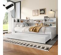 Daybett Divano letto, testiera con vano portaoggetti, lettino con letto estraibile, letto per gli ospiti, letto allungabile, senza materasso, bianco (90 x 200 cm)