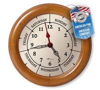DayClocks Orologio da parete con orario e giorno della settimana con cornice in legno massello, orologio analogico settimanale con giorni, ore e minuti, orologio da parete silenzioso, regalo di
