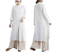 DAYKET Abbigliamento da Donna Tai Chi Uniforme da Meditazione Zen Abbigliamento Kung Fu In Cotone e Lino per Esercizi Mattutini,White-L