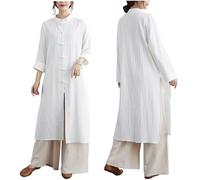 DAYKET Abbigliamento da Donna Tai Chi Uniforme da Meditazione Zen Abbigliamento Kung Fu in Cotone e Lino per Esercizi Mattutini,White-XL