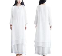 DAYKET Abbigliamento Tai Chi da Donna in Seta e Lino, Uniforme Kung Fu, Tuta a Maniche Lunghe per Arti Marziali, per Meditazione Zen, Esercizi Mattutini,White-L