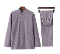 DAYKET Abbigliamento Tai Chi da Uomo, Uniforme Tradizionale Cinese per Arti Marziali, Set di Kung Fu in Cotone e Lino, Camicia a Maniche Lunghe, Pantaloni e Completo,Grey-XXL