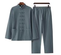 DAYKET Abbigliamento Tai Chi da Uomo, Uniforme Tradizionale Cinese per Arti Marziali, Set di Kung Fu in Cotone e Lino, Camicia a Maniche Lunghe, Pantaloni e Completo,Green-XL