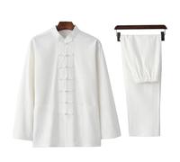 DAYKET Abbigliamento Tai Chi da Uomo, Uniforme Tradizionale Cinese per Arti Marziali, Set di Kung Fu in Cotone e Lino, Camicia a Maniche Lunghe, Pantaloni e Completo,White-5XL