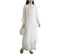 DAYKET Abbigliamento Tai Chi per Donna, Set Tradizionale Cinese Kung Fu Uniforme In Cotone+Lino per La Meditazione Zen Arti Marziali Wing Chun Wear,White-XL