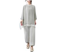 DAYKET Abito da Meditazione Zen da Donna in Cotone e Lino Uniforme Tai Chi Abbigliamento Kung Fu Cinese Abbigliamento da Donna per Arti Marziali,Grey-L