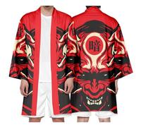 DAYKET Kimono Giapponese da Uomo Casual Stampato a Sette Maniche con Cardigan Aperto Sul Davanti, Vestaglie, Accappatoi, Camicia da Notte,Red-3XL