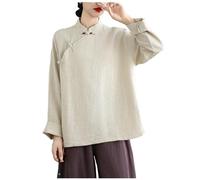 DAYKET Tuta da Kung Fu in Cotone e Lino da Donna, Uniforme per Arti Marziali Cinesi, Tuta da Meditazione, Camicia a Maniche Lunghe e Pantaloni,Apricot-L