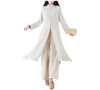 DAYKET Tuta Tai Chi per Donna, Uniforme Tradizionale Cinese per Meditazione Zen, Cotone e Lino, Maniche Lunghe, Kung Fu per Arti Marziali, Qigong,Beige-L