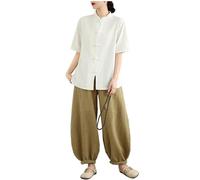 DAYKET Uniforme Tai Chi da Donna, Tuta da Kung Fu in Cotone e Lino, Abbigliamento per Arti Marziali, Manica Media, Meditazione Zen,White-M