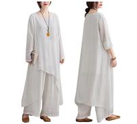 DAYKET Uniforme Tai Chi per Donne, Tute da Kung Fu a Maniche Lunghe, Abbigliamento per Arti Marziali in Cotone e Lino,White-M