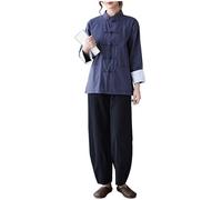 DAYKET Uniforme Tradizionale Tai Chi per Abbigliamento da Donna In Cotone a Maniche Lunghe per Set di Arti Marziali Kung Fu,Blue-L