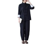 DAYKET Uniforme Tradizionale Tai Chi per Abbigliamento da Donna In Cotone a Maniche Lunghe per Set di Arti Marziali Kung Fu,Black-XXL
