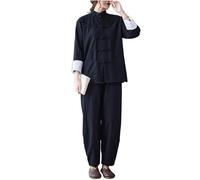 DAYKET Uniforme Tradizionale Tai Chi per Abbigliamento da Donna in Cotone a Maniche Lunghe per Set di Arti Marziali Kung Fu,Black-L