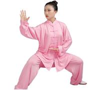 DAYKET Uniformi Tradizionali Cinesi per Tai Chi per Uomini e Donne, Abbigliamento per Arti Marziali, Tuta da Allenamento mattutino/Inclusi Top e Pantaloni,Pink-L