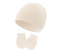 DAYLIGHE Cappello antivento per neonati in tinta unita con guanti antigraffio abbinati per ragazzi e ragazze, elegante cappello da ospedale, Beige, Taglia unica