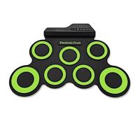 DAYLIGHE Drum Pad elettronico, 7 cuscinetti rotoli, set di percussioni integrate, altoparlanti integrati e presa per cuffie, bacchette e pedale per batteria (verde)