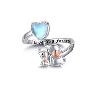 DAYLINLOVE Anello a forma di elefante, per mamma, figlia, in argento Sterling 925, con elefante, con pietra di luna, regolabile, per famiglie, mamme, gioielli regalo per donne e mamme, metallo