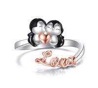 DAYLINLOVE Anello a pinguino in argento Sterling S925 regolabile per coppie, regalo per donne, madri, mogli, coppie e amanti