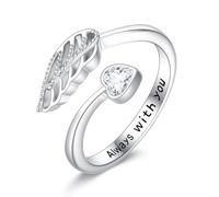 DAYLINLOVE Anello con ali d'angelo, in argento Sterling 925, con piuma, regolabile, anello aperto per anniversario religioso cristiano, regalo per donne, mamme, nonne, Argento sterling, Nessuna pietra