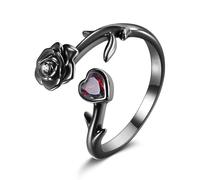 DAYLINLOVE Anello di rosa nera in argento sterling 925, con rose nere gotiche, regalo per le donne, Argento sterling, Nessuna pietra preziosa
