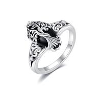 DAYLINLOVE Anello in tormalina nera in argento sterling 925 con albero della vita, anelli di onice nero, gioielli curativi, protezione spirituale, regalo per le donne, Argento sterling