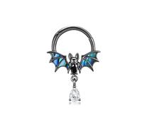 DAYLINLOVE Anello per setto a pipipistrello nero, in argento sterling 925, goth, 16 g, abalone, conchiglia, setto nasale, gotico, animale, cartilagine, daith, piercing per donne, donne, mamma, nonna