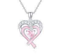 DAYLINLOVE Cancro al seno Coscienza Collana in Argento Sterling 925 Cuore Ciondolo con fiocco rosa Cancro al seno Sopravvissuto Gioielli Regali per le donne
