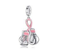 DAYLINLOVE Ciondolo per cancro al seno, in argento Sterling 925, guantoni da boxe, charm per braccialetti con fiocco rosa, cancro al seno, per donne e ragazze, Argento sterling, Nessuna pietra