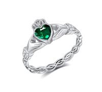 DAYLINLOVE Claddagh Anello da donna in argento sterling 925, smeraldo, nodo celtico, promessa, matrimonio, fidanzamento, celtico, irlandese, idea regalo per donne e moglie, metallo prezioso, Nessuna