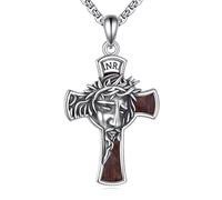 DAYLINLOVE Collana a croce in legno, in argento sterling 925, con ciondolo a forma di Gesù Cristo, per donne e uomini