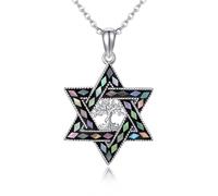 DAYLINLOVE Collana a forma di stella di David, in argento Sterling 925, con albero della vita, abalone, con ciondolo a forma di conchiglia, esagonale, stella ebraica, gioiello religioso, regalo per