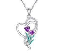 DAYLINLOVE Collana a forma di tulipano, in argento Sterling 925, a forma di cuore, tulipano, idea regalo per donne, ragazze, madri, tulipani (viola)