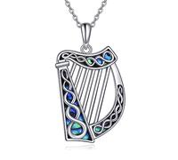 DAYLINLOVE Collana arpa Argento Sterling 925 Collana Pendente Arpa Nodo Celtico Conchiglia Abalone Musica Irlandese Nordica Gioielli Pangan Regali per Donne Ragazze Amanti Dell'Arpa