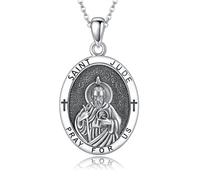DAYLINLOVE Collana con medaglie di San Giuda, in argento sterling 925, con ciondolo di San Giuda, protezione religiosa, San Giuda Tadeo, amuleto cristiano, regalo per donne e uomini, Nessuna pietra