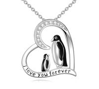 DAYLINLOVE Collana con pinguino, in argento Sterling 925, con due pinguini, con ciondolo a forma di cuore, idea regalo per donne e amanti del pinguino, Nessuna pietra preziosa