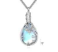 DAYLINLOVE Collana con urna per cenere, in argento sterling 925, con ciondolo a forma di farfalla, con pietra di luna, regalo per le ceneri di una persona amata da donna