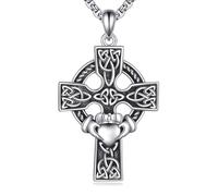 DAYLINLOVE Collana da uomo con croce celtica S925 in argento Sterling Claddagh con ciondolo a forma di croce e nodo celtico, amuleto, gioielli religiosi, regalo per uomini e donne