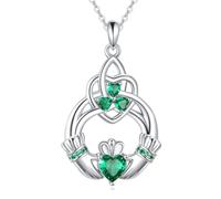 DAYLINLOVE Collana irlandese Claddagh in argento sterling 925 trinità nodo celtico ciondolo Eternity Love collane celtiche trifoglio gioielli irlandesi regali per le donne, Nessuna pietra preziosa