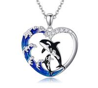 DAYLINLOVE Collana Orca Argento Sterling 925 Collana Ciondolo Mamma Forma Cuore Onda Balena Assassina Collana Mamma Figlia Figlio Mare Oceano Animale Gioielli Regali Mun Madre Donna Amante Dell'Orca