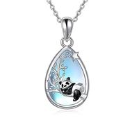 DAYLINLOVE Collana Panda Argento Sterling 925 Collana Ciondolo Forma Lacrima Origami Panda Pietra Luna Gioielli Animali Regali per Donne Ragazze Amante Dei Panda