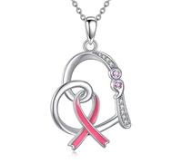 DAYLINLOVE Collana per cancro al seno, in argento sterling 925, con punto e virgola, a forma di cuore, con fiocco rosa, per la coscienza sopravvissuta, idea regalo per donne, ragazze, mamme, sorelle