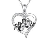 DAYLINLOVE Commedia e tragedia maschere collana in argento sterling 925 cuore commedia tragedia maschere ciondolo collana gioielli teatrali regali per le donne