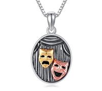 DAYLINLOVE Commedia tragedia maschere collana collana in argento sterling 925 dramma teatro ciondolo collane commedia tragedia maschere gioielli regali per donne uomini amanti del dramma, Sterling