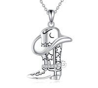 DAYLINLOVE Cowboy, collana con stivali, in argento Sterling 925, con ciondolo a forma di capanna da cowgirl, per il paese occidentale, regalo per donne e uomini, cowboy, Nessuna pietra preziosa