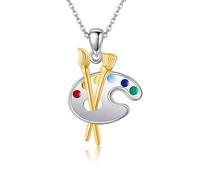 DAYLINLOVE Insegnante d'arte catena artista argento sterling 925 pennello collana artista idee regalo ciondolo per le donne amanti della pittura, Argento sterling, Nessuna pietra preziosa