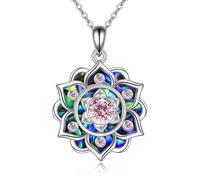 DAYLINLOVE Lotus Collana in argento Sterling 925 con pietra portafortuna, abalone, ciondolo a conchiglia, per compleanno, yoga, loto, regalo per donne, ragazze, mamma e nonna, Argento sterling