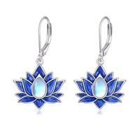 DAYLINLOVE Lotus Orecchini pendenti in argento Sterling 925, con pietra di luna, fiori di loto, idea regalo per donne