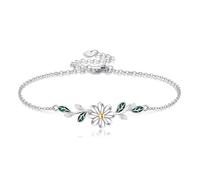 DAYLINLOVE Margherita Bracciale in argento Sterling 925 Foglia Bracciali per le donne Margherite Amante Madre Moglie, groß, Argento sterling, Senza Gemstone